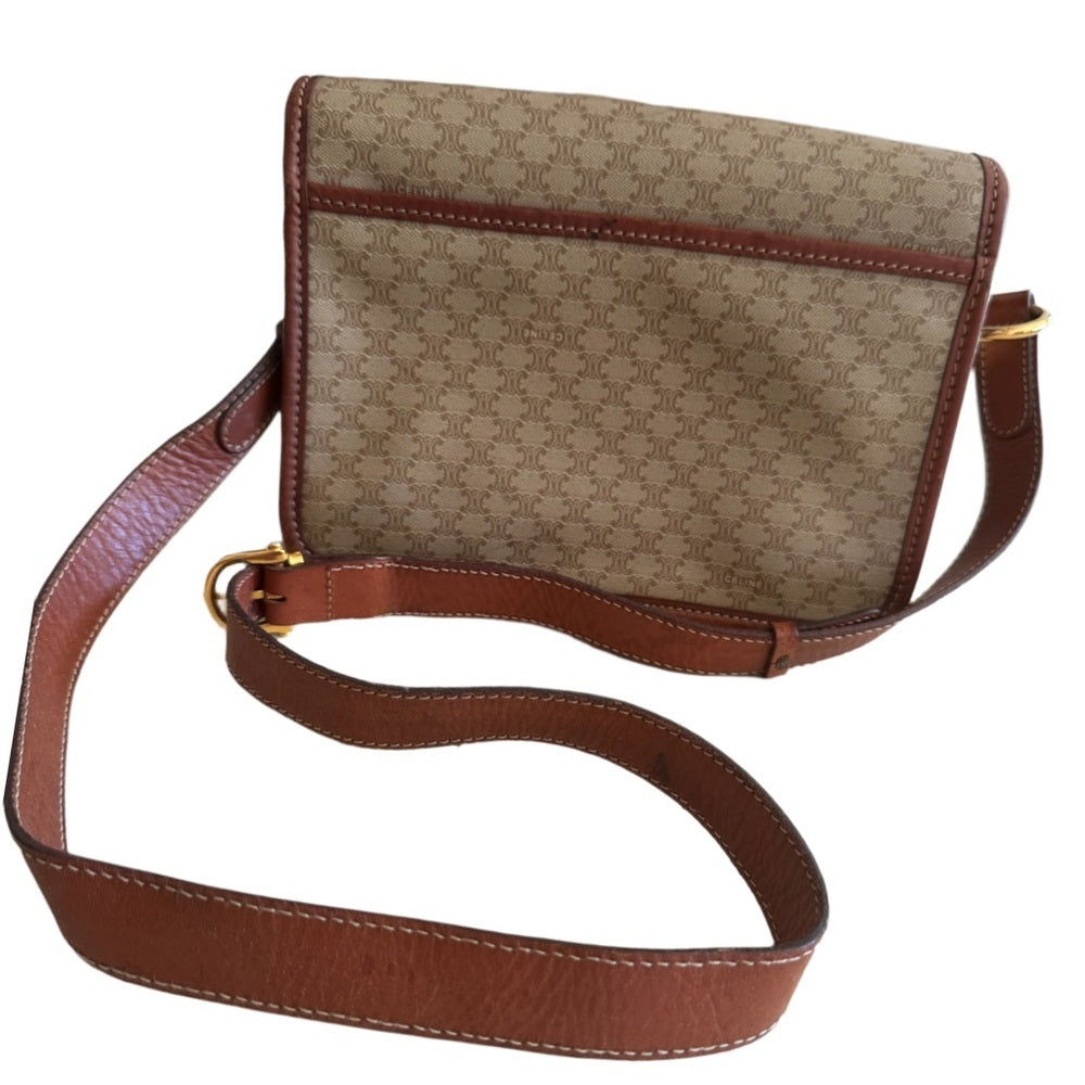 Celine Macadam Tan Brown Crossbody Bag | Vintage Logo Ring | Made in Italy