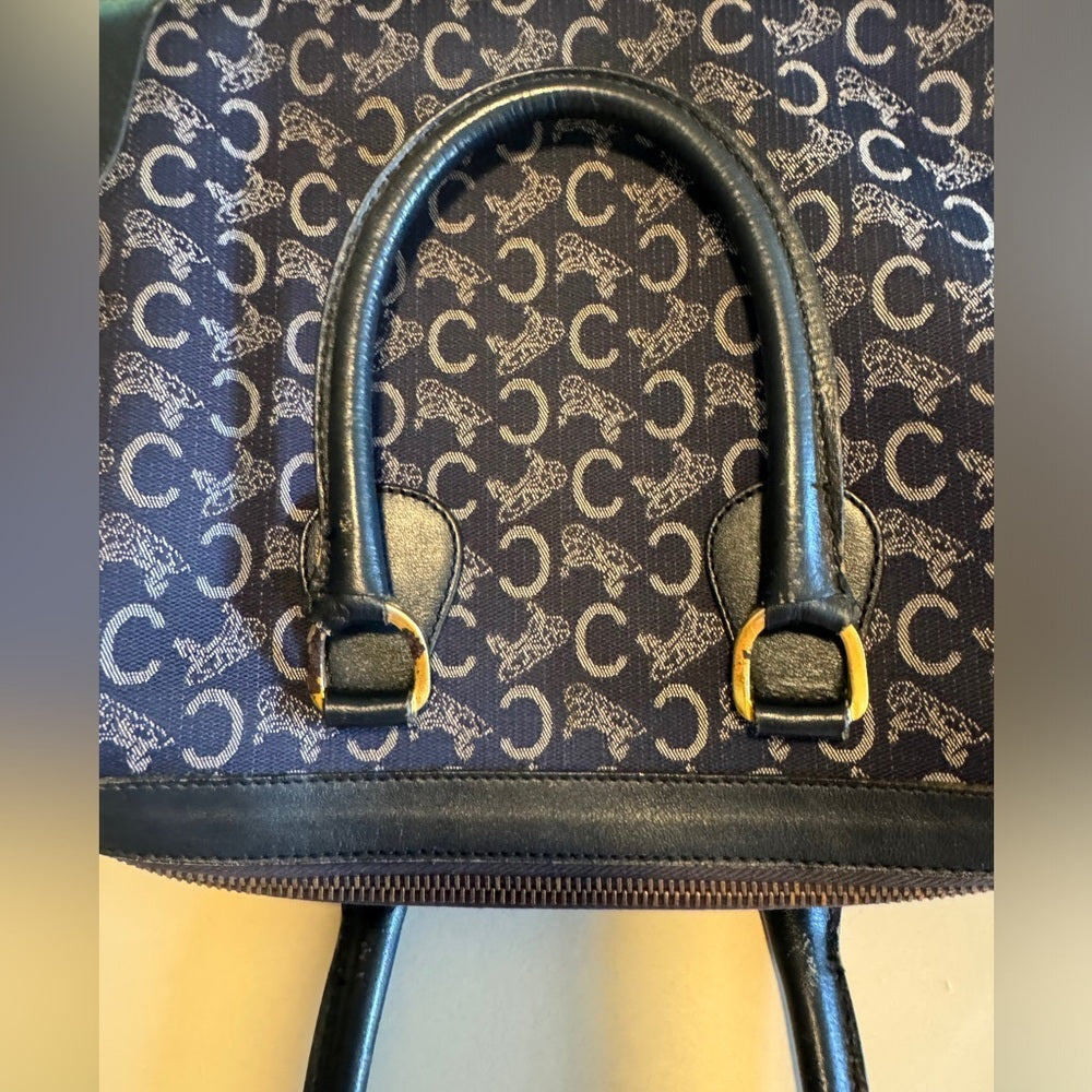 Celine Vintage C Carriage Monogram Boston Bag Blue