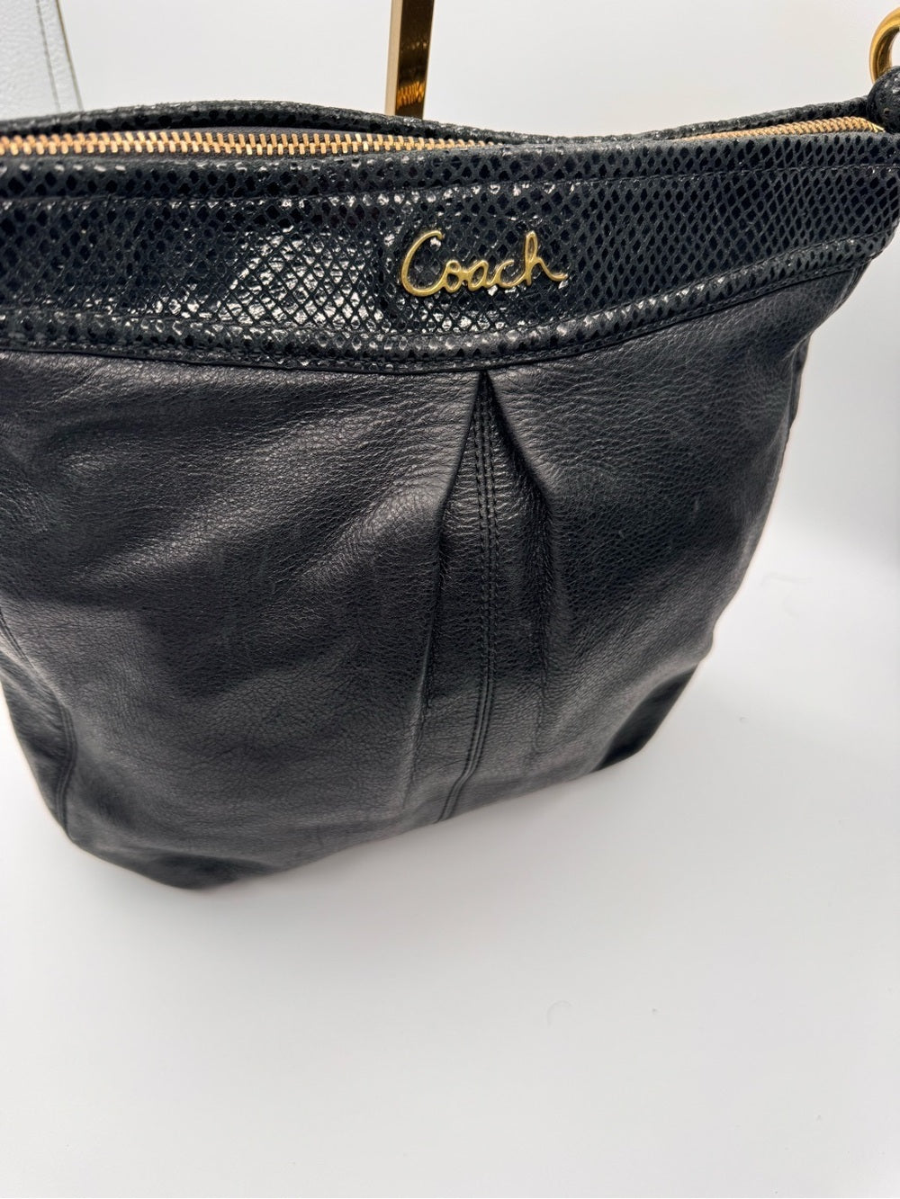 COACH Ashley Black Leather Hippie Shoulder Bag F20114 Snake Trim EUC