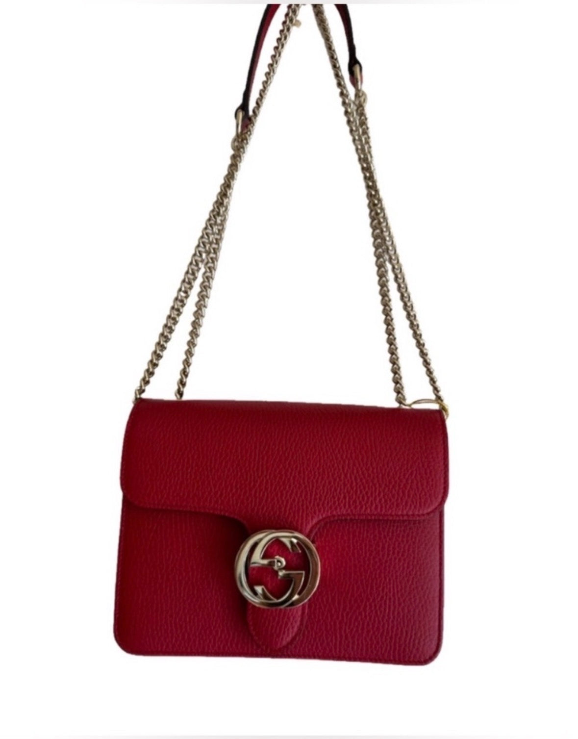 Gucci Red Grained Calfskin Small Interlocking G Crossbody Bag