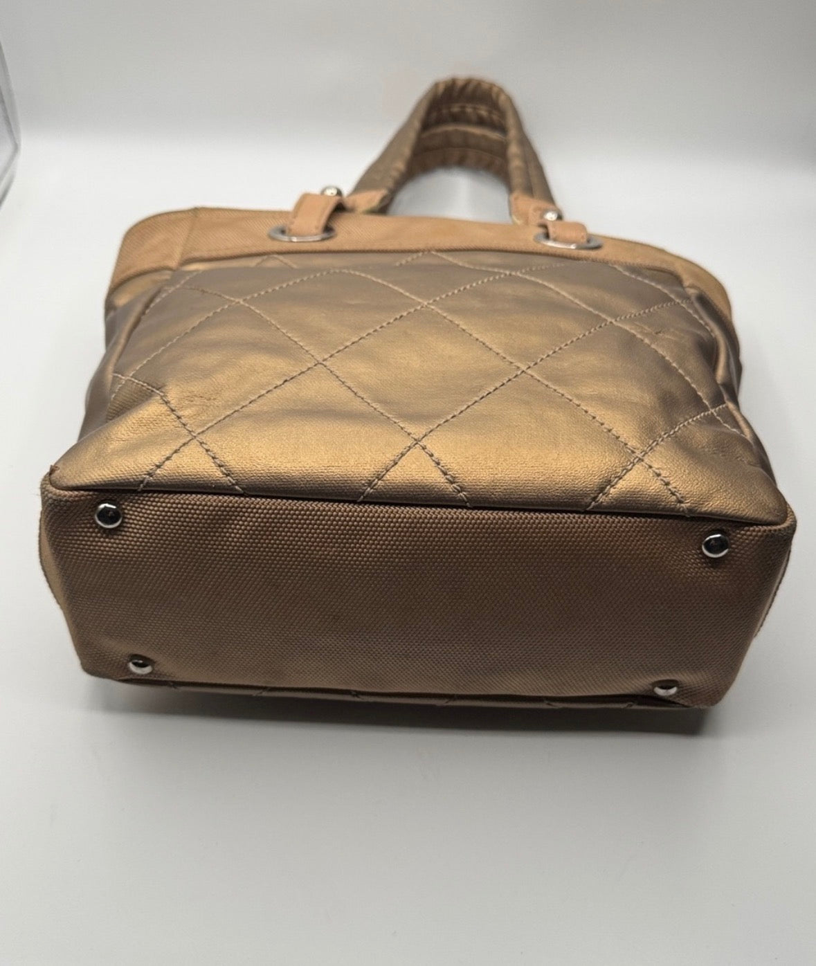 Chanel Paris-Biarritz Tote Bag, Medium Shopper, Quilted Nylon, Gold/Beige