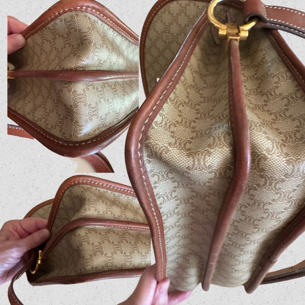Celine Macadam Tan Brown Crossbody Bag | Vintage Logo Ring | Made in Italy