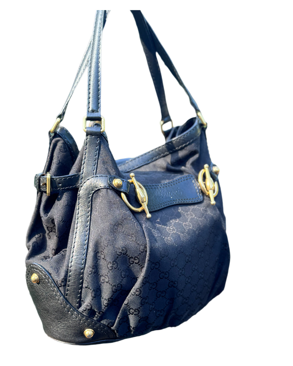 Gucci Vintage Black GG Canvas Medium Jockey Tote Bag