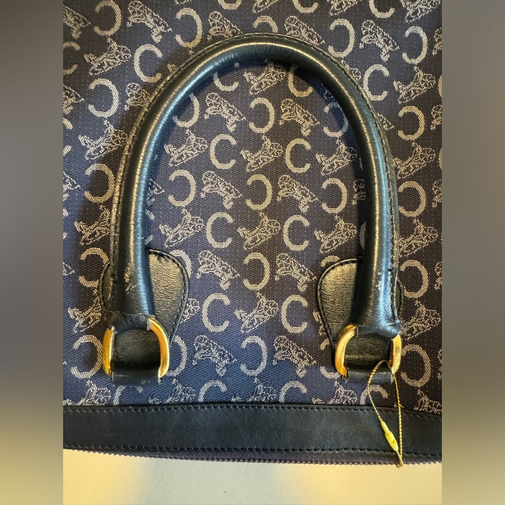 Celine Vintage C Carriage Monogram Boston Bag Blue