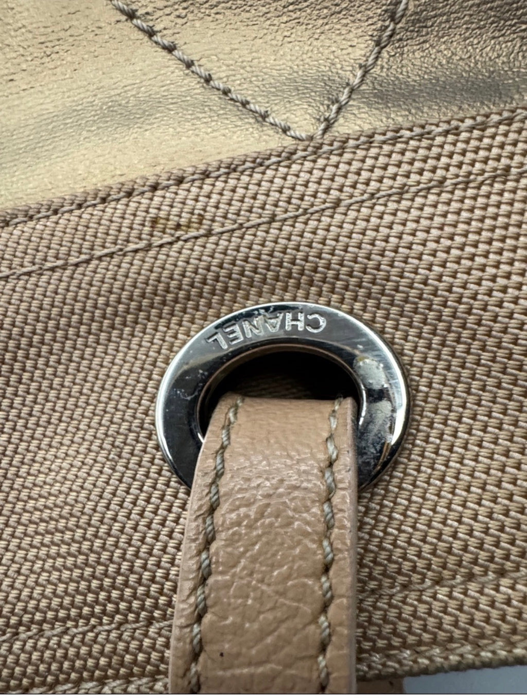 Chanel Paris-Biarritz Tote Bag, Medium Shopper, Quilted Nylon, Gold/Beige