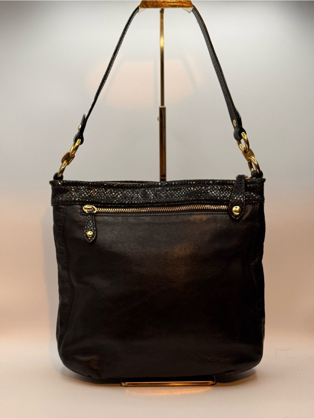 COACH Ashley Black Leather Hippie Shoulder Bag F20114 Snake Trim EUC
