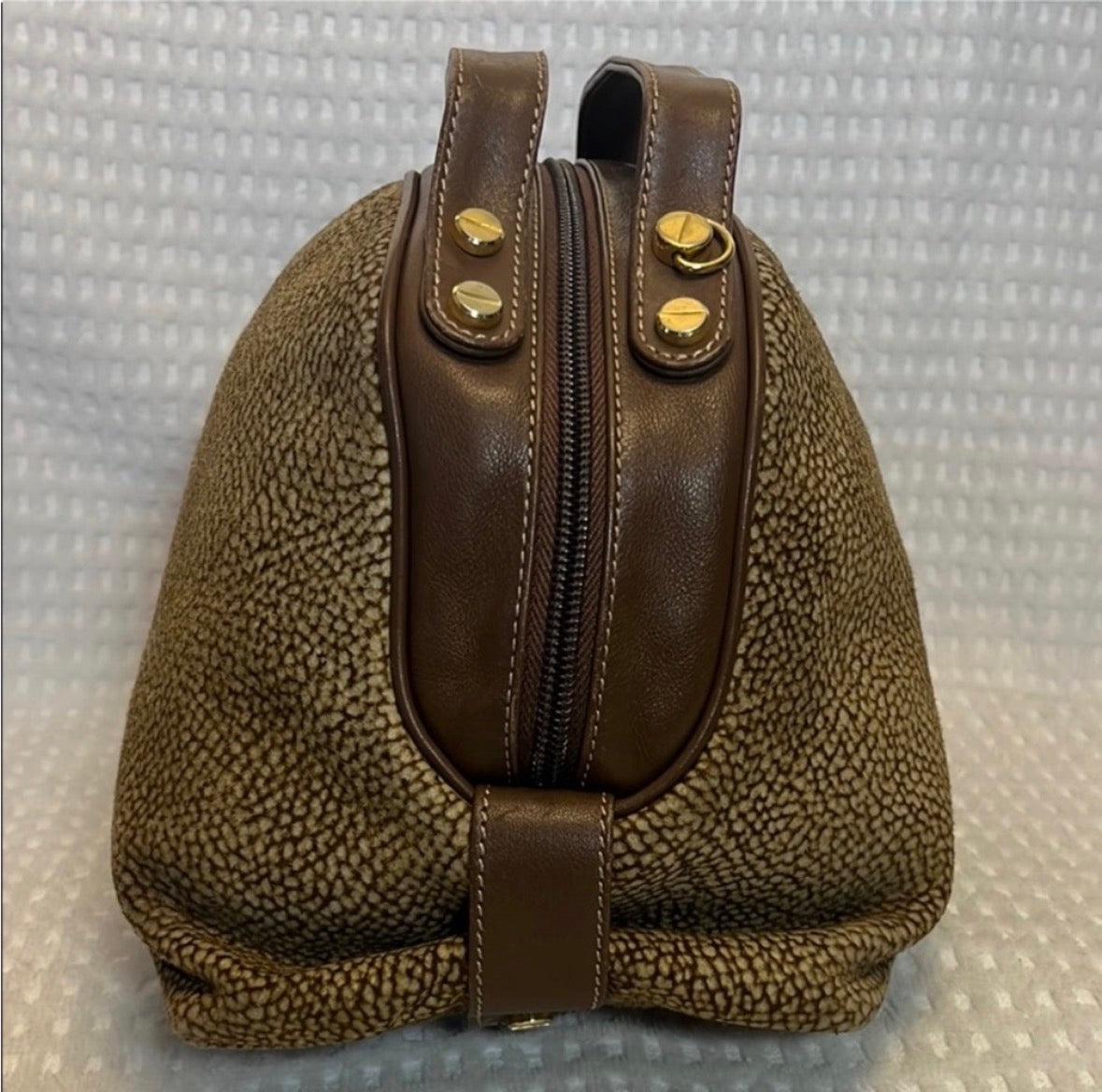 Vintage Borbonese Redwall Dome Satchel – Iconic Quail Print Suede & Leather