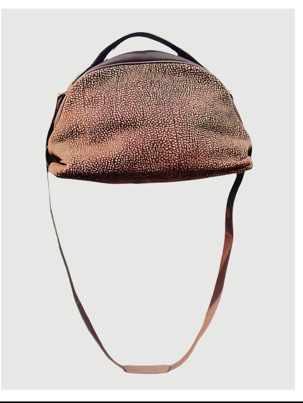Vintage Borbonese Redwall Dome Satchel – Iconic Quail Print Suede & Leather