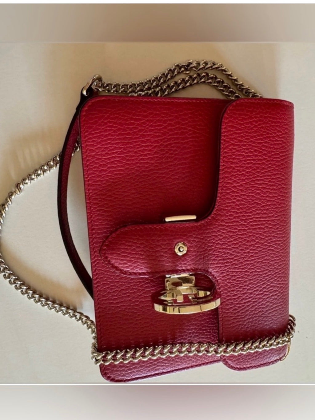Gucci Red Grained Calfskin Small Interlocking G Crossbody Bag