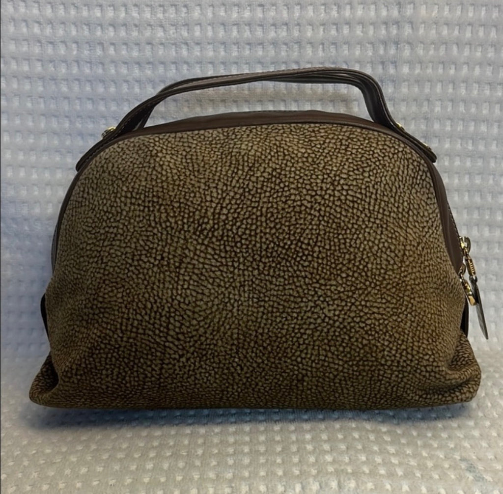 Vintage Borbonese Redwall Dome Satchel – Iconic Quail Print Suede & Leather