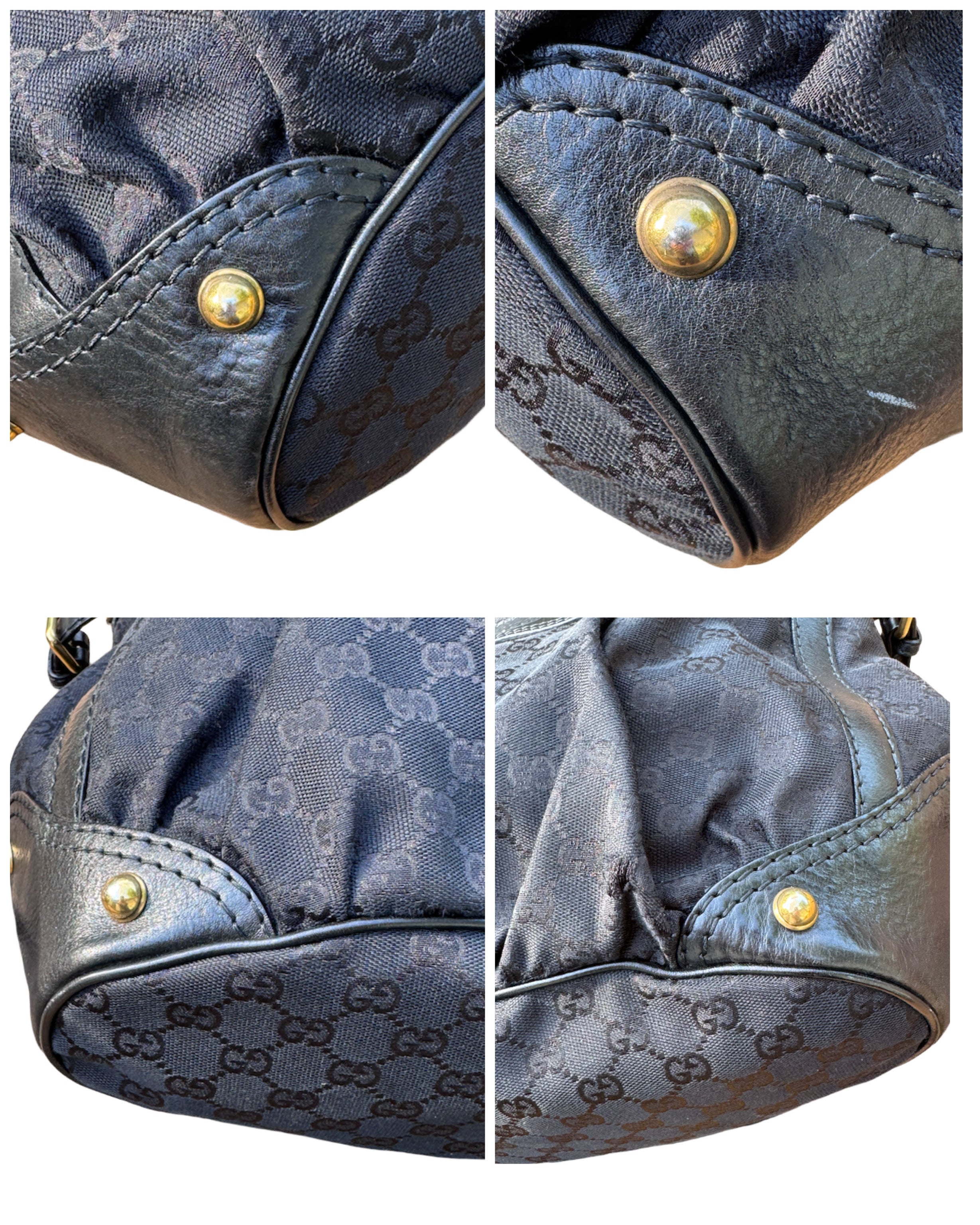 Gucci Vintage Black GG Canvas Medium Jockey Tote Bag