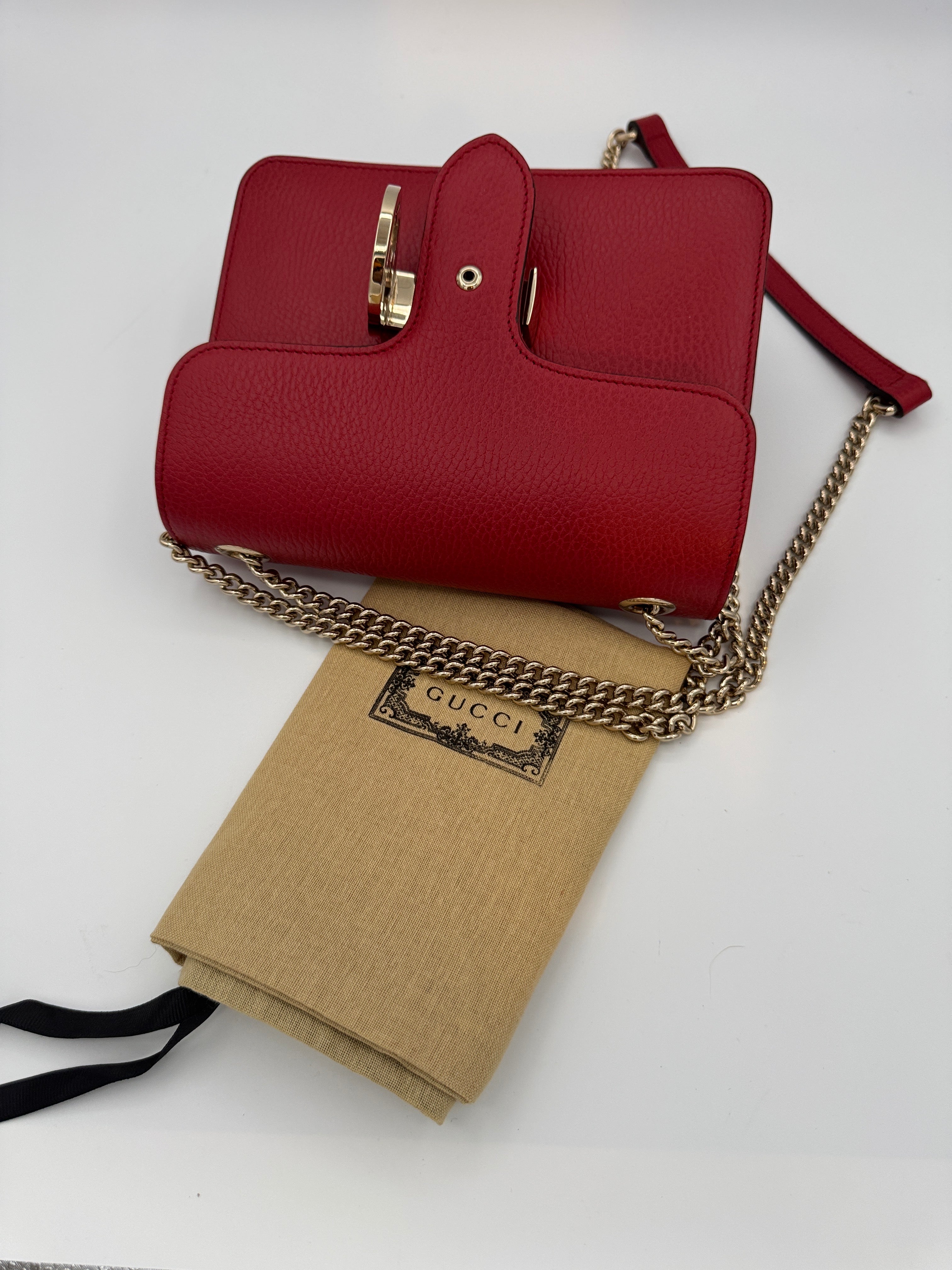 Gucci Red Grained Calfskin Small Interlocking G Crossbody Bag