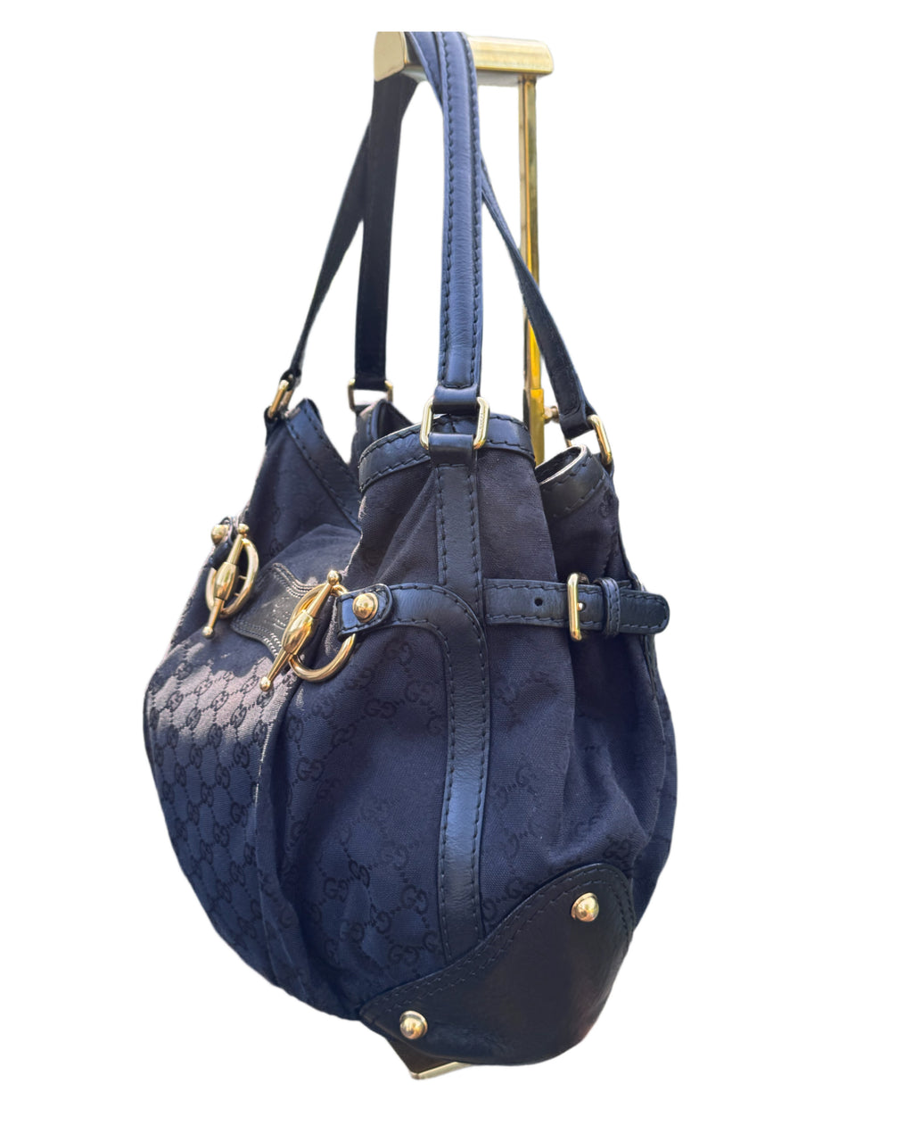Gucci Vintage Black GG Canvas Medium Jockey Tote Bag