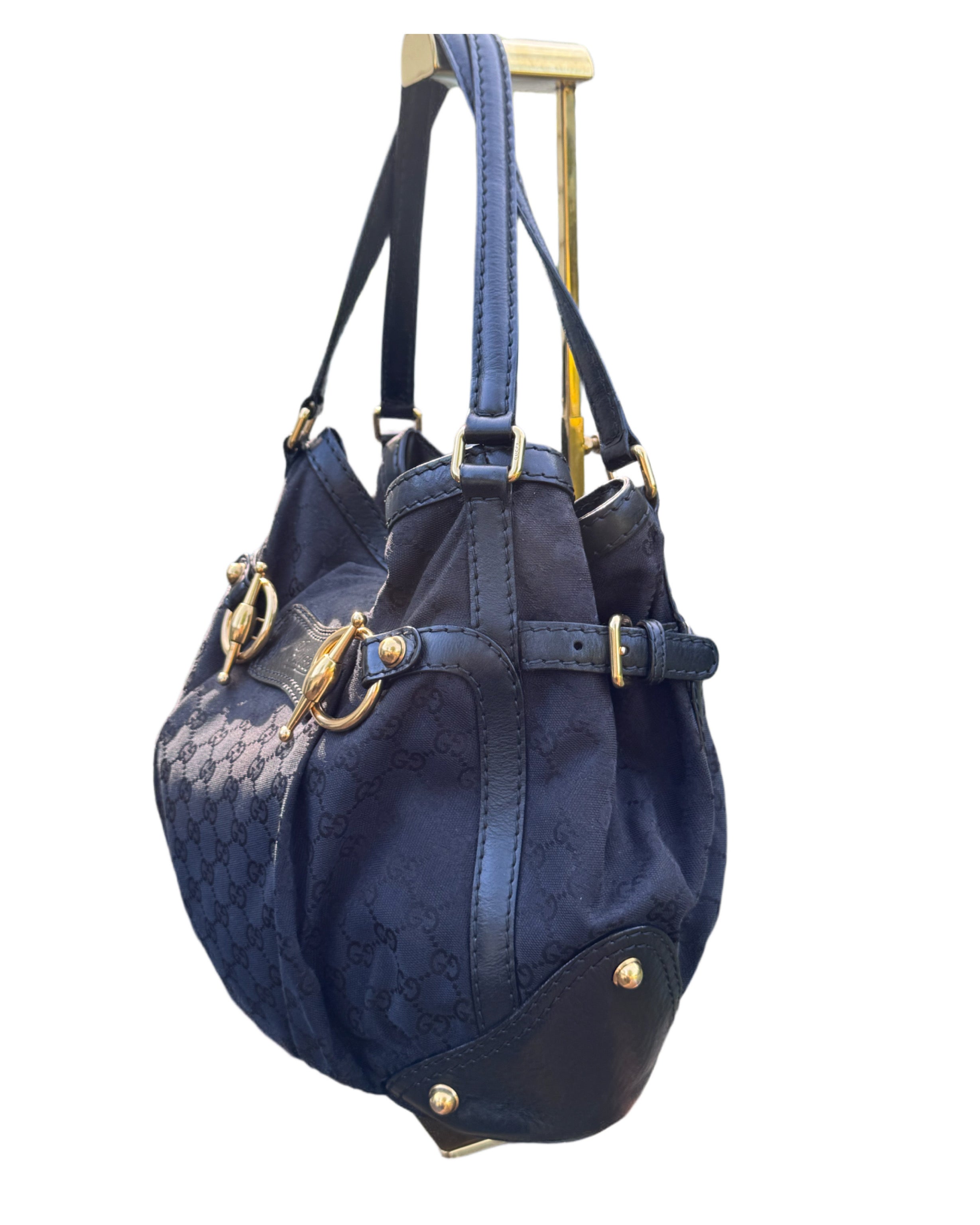 Gucci Vintage Black GG Canvas Medium Jockey Tote Bag