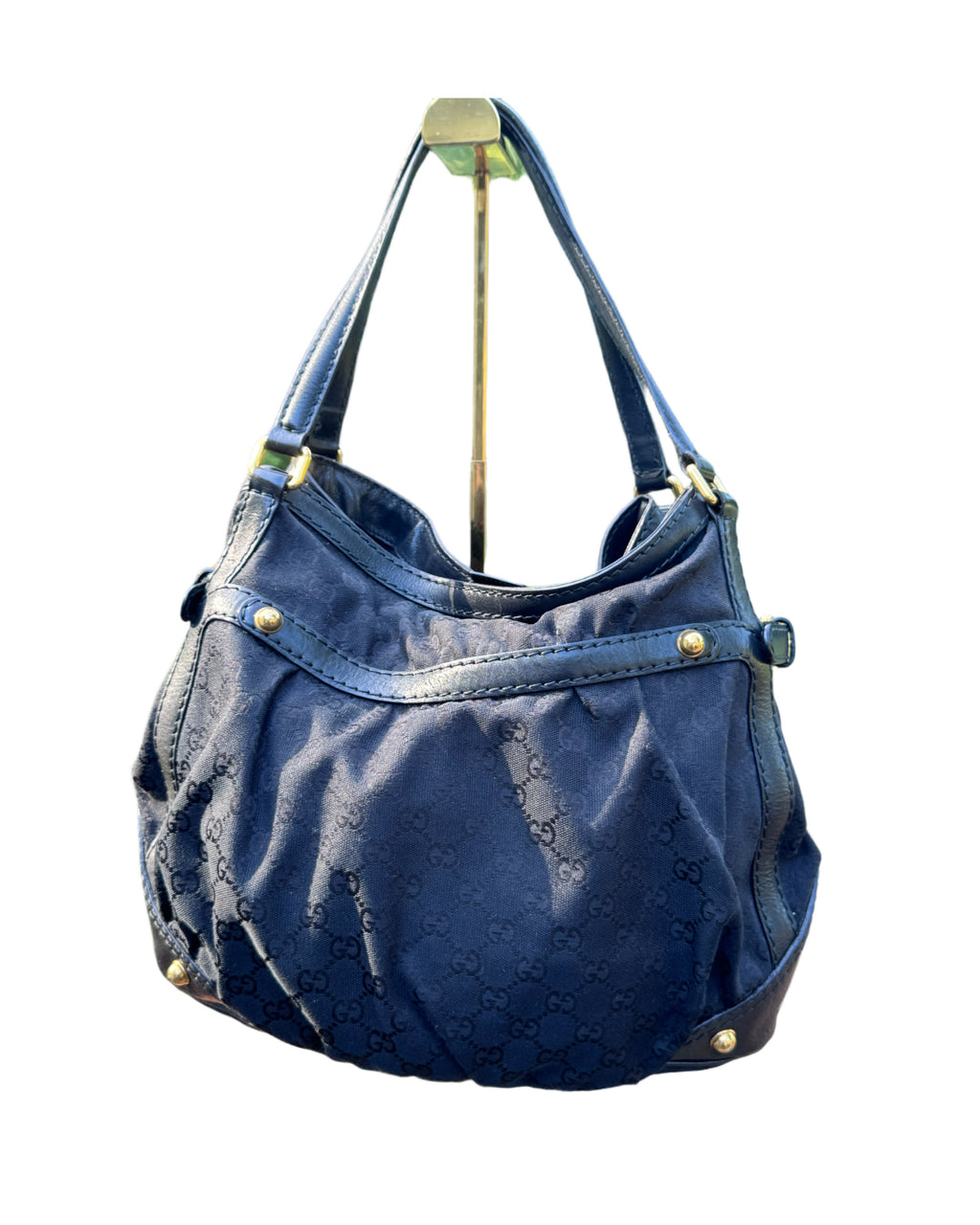 Gucci Vintage Black GG Canvas Medium Jockey Tote Bag