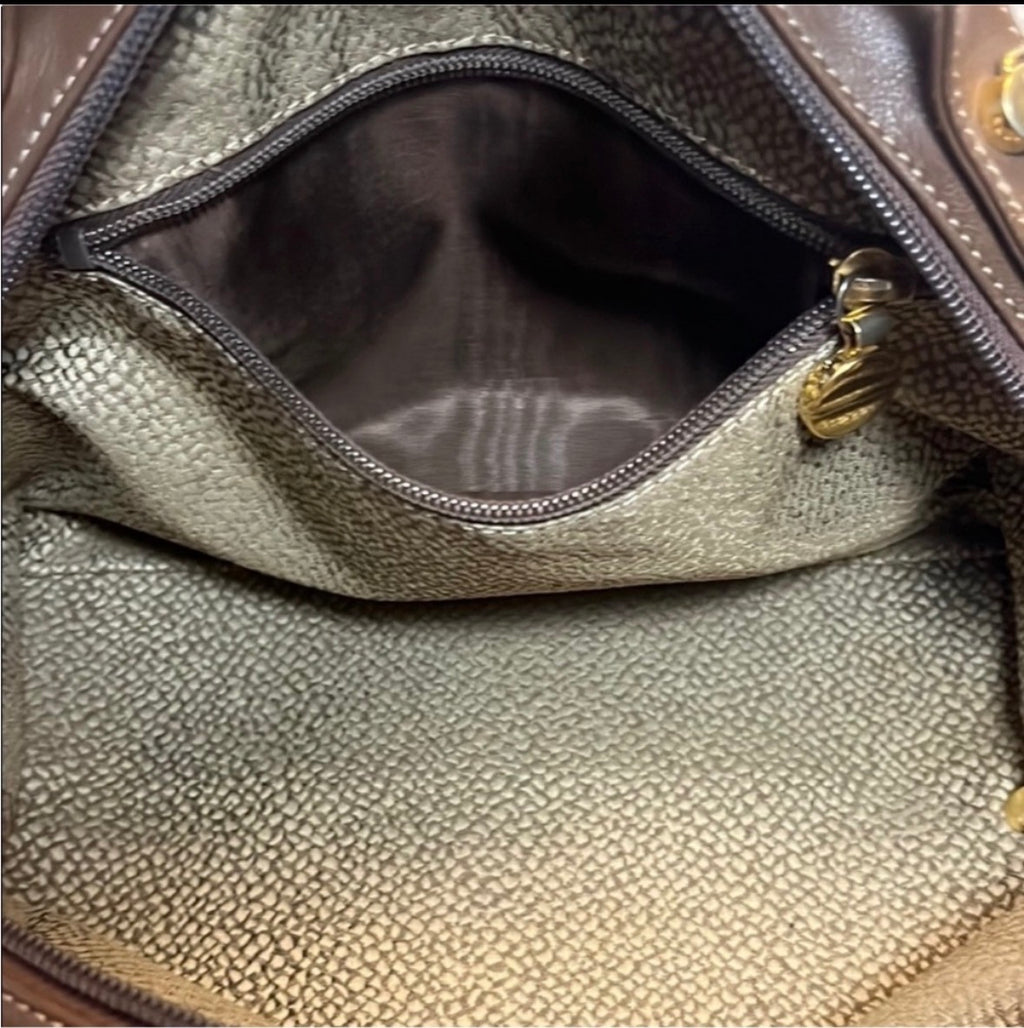 Vintage Borbonese Redwall Dome Satchel – Iconic Quail Print Suede & Leather