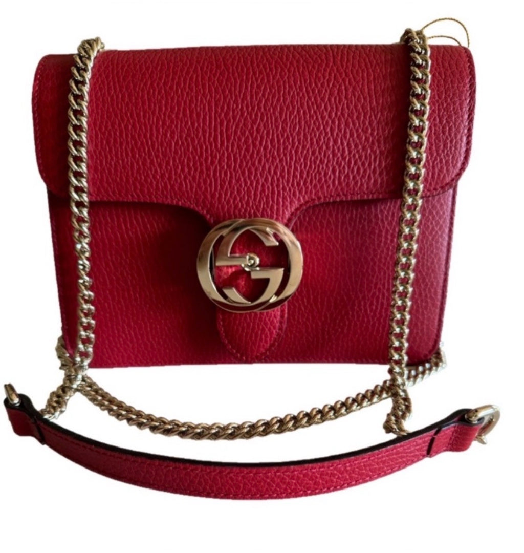Gucci Red Grained Calfskin Small Interlocking G Crossbody Bag