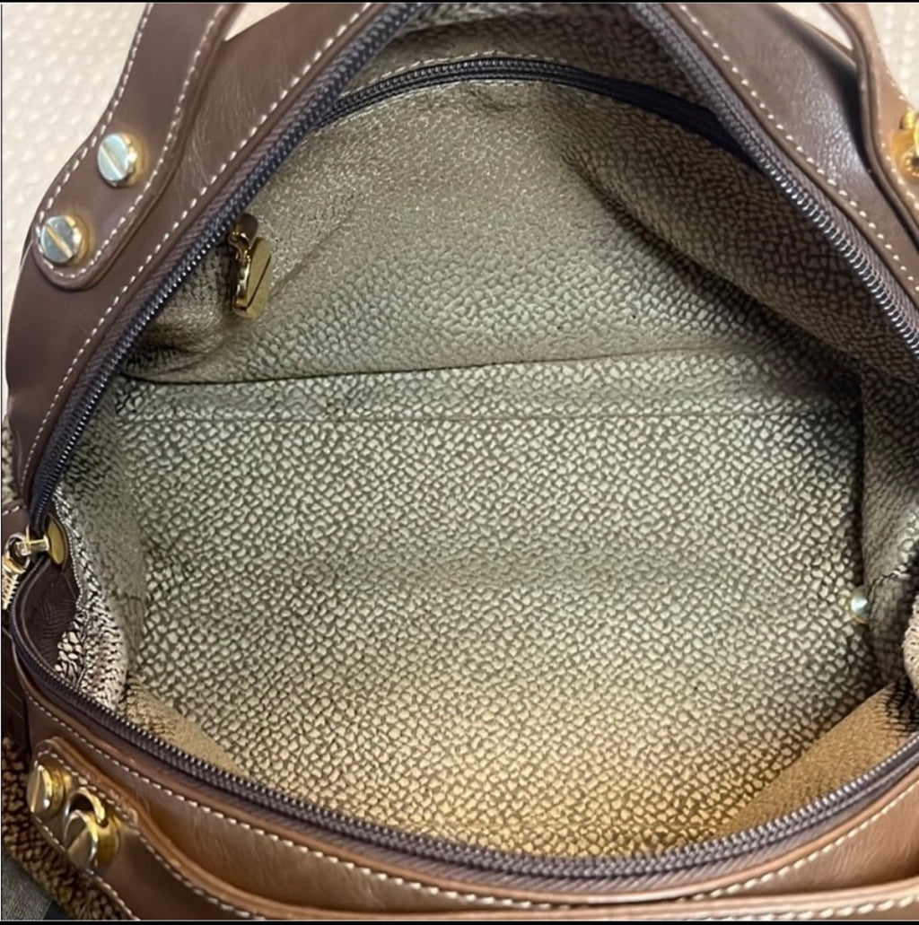 Vintage Borbonese Redwall Dome Satchel – Iconic Quail Print Suede & Leather
