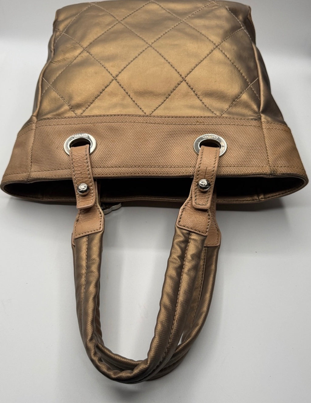 Chanel Paris-Biarritz Tote Bag, Medium Shopper, Quilted Nylon, Gold/Beige