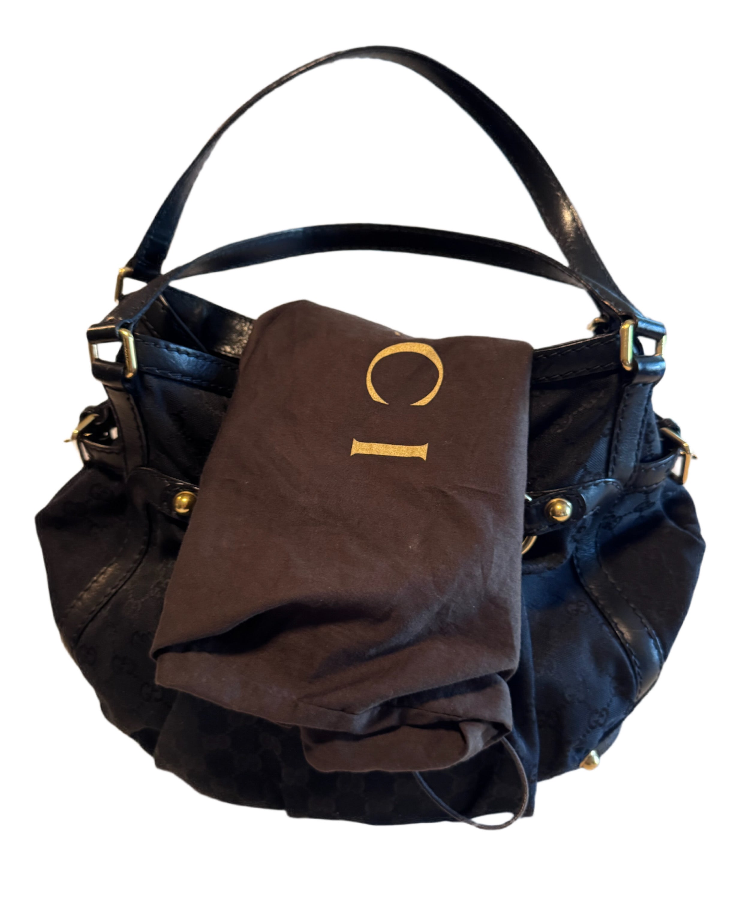 Gucci Vintage Black GG Canvas Medium Jockey Tote Bag