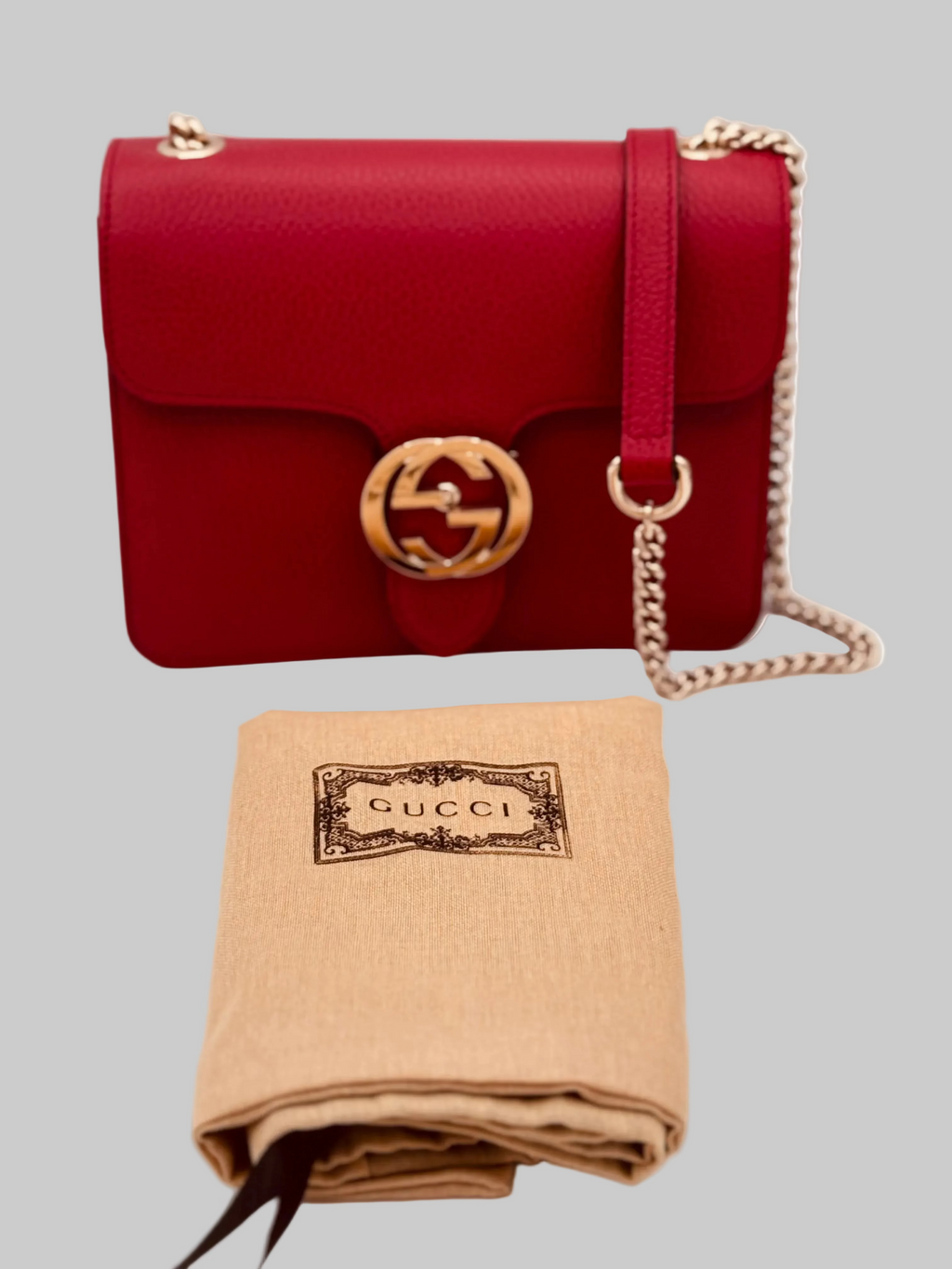 Gucci Red Grained Calfskin Small Interlocking G Crossbody Bag