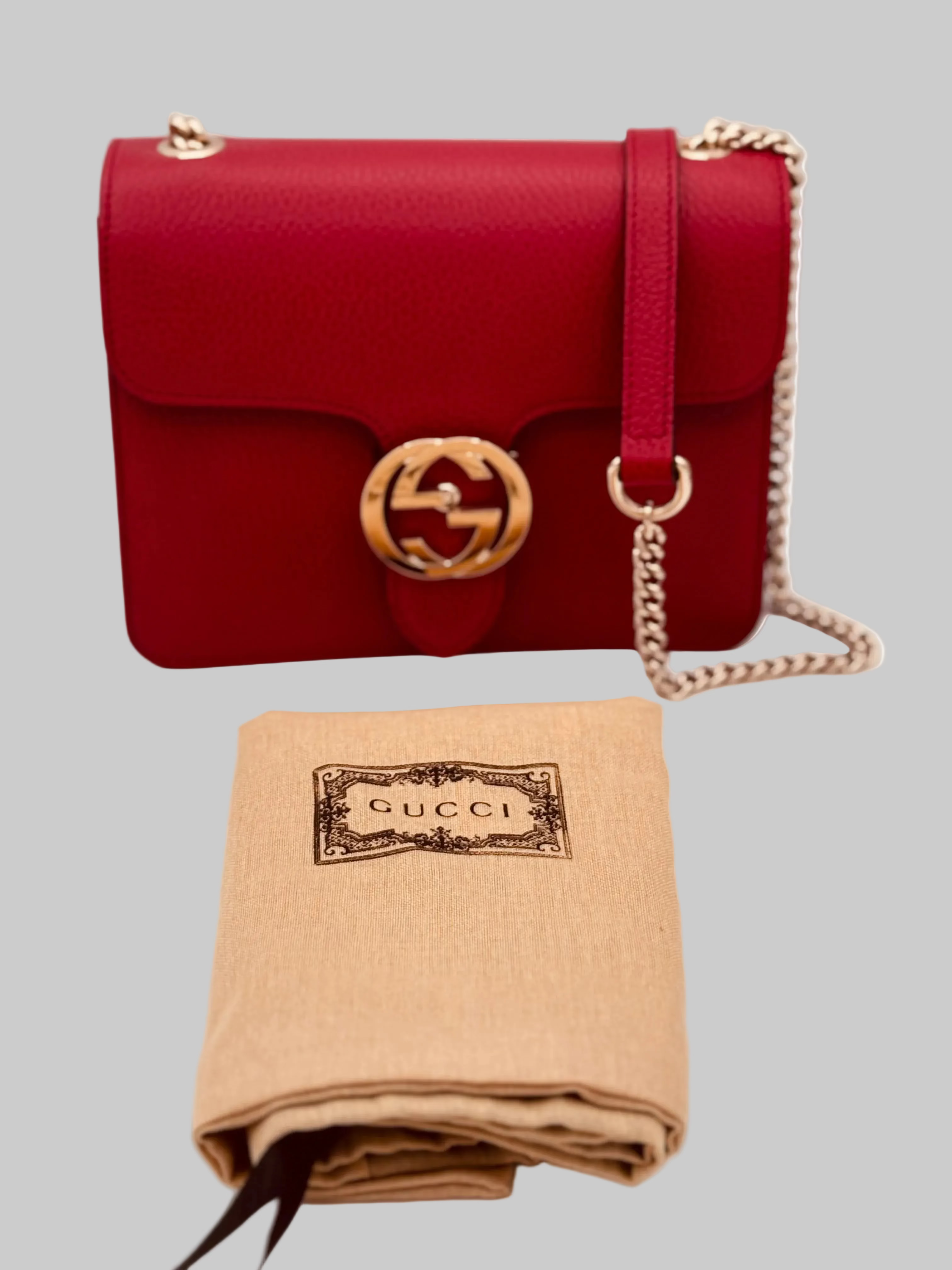 Gucci Red Grained Calfskin Small Interlocking G Crossbody Bag