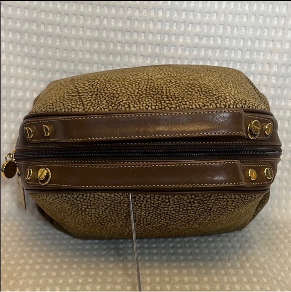Vintage Borbonese Redwall Dome Satchel – Iconic Quail Print Suede & Leather