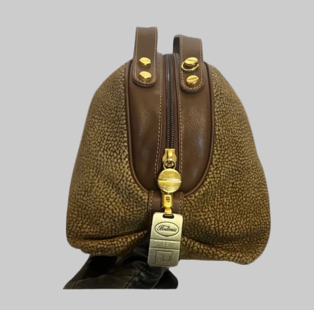 Vintage Borbonese Redwall Dome Satchel – Iconic Quail Print Suede & Leather