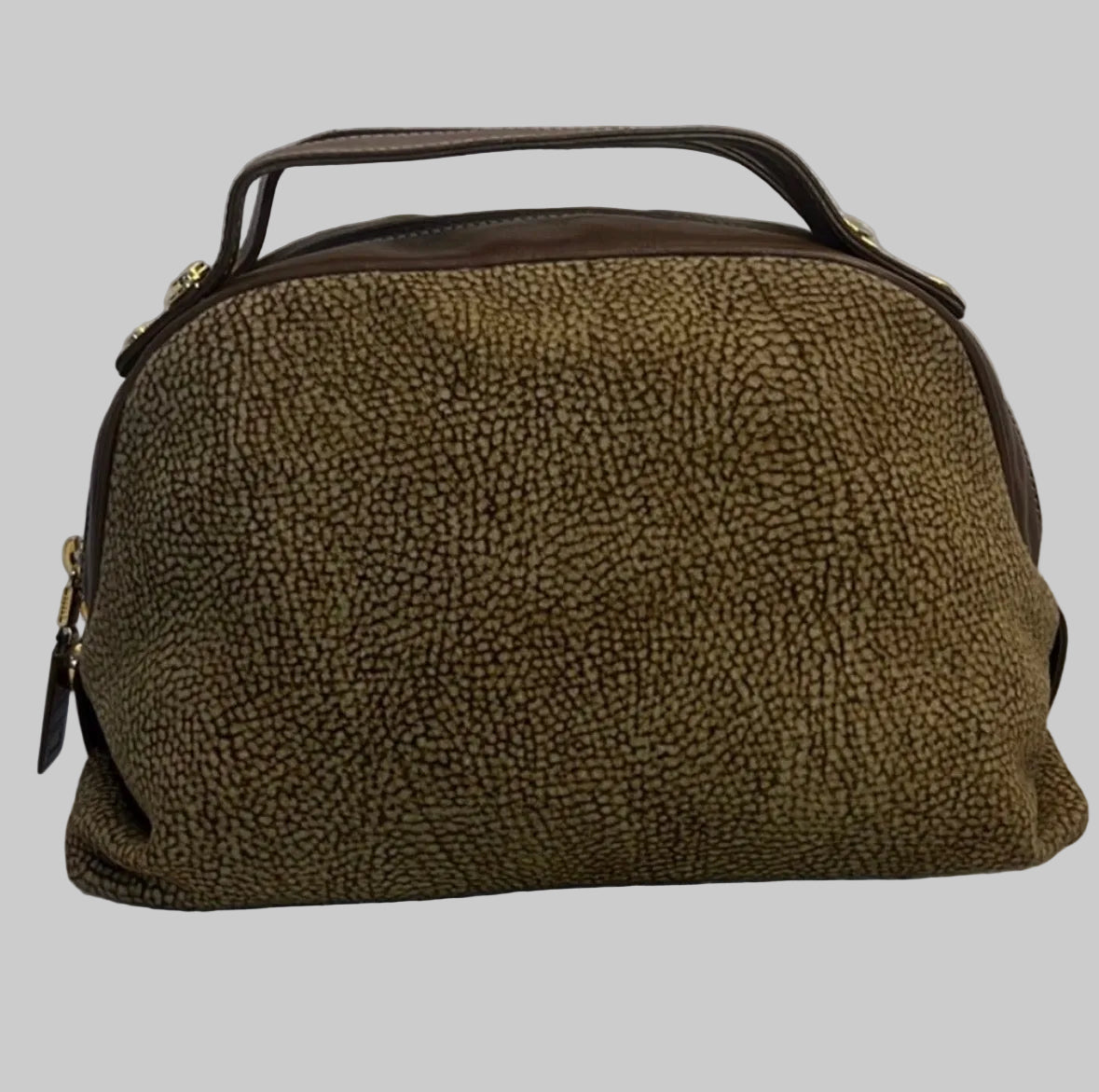 Vintage Borbonese Redwall Dome Satchel – Iconic Quail Print Suede & Leather