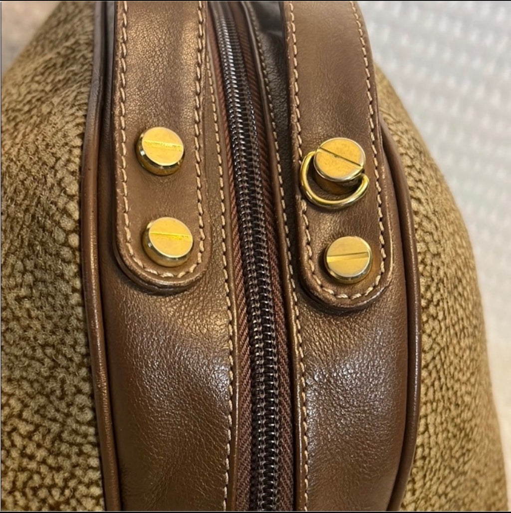 Vintage Borbonese Redwall Dome Satchel – Iconic Quail Print Suede & Leather