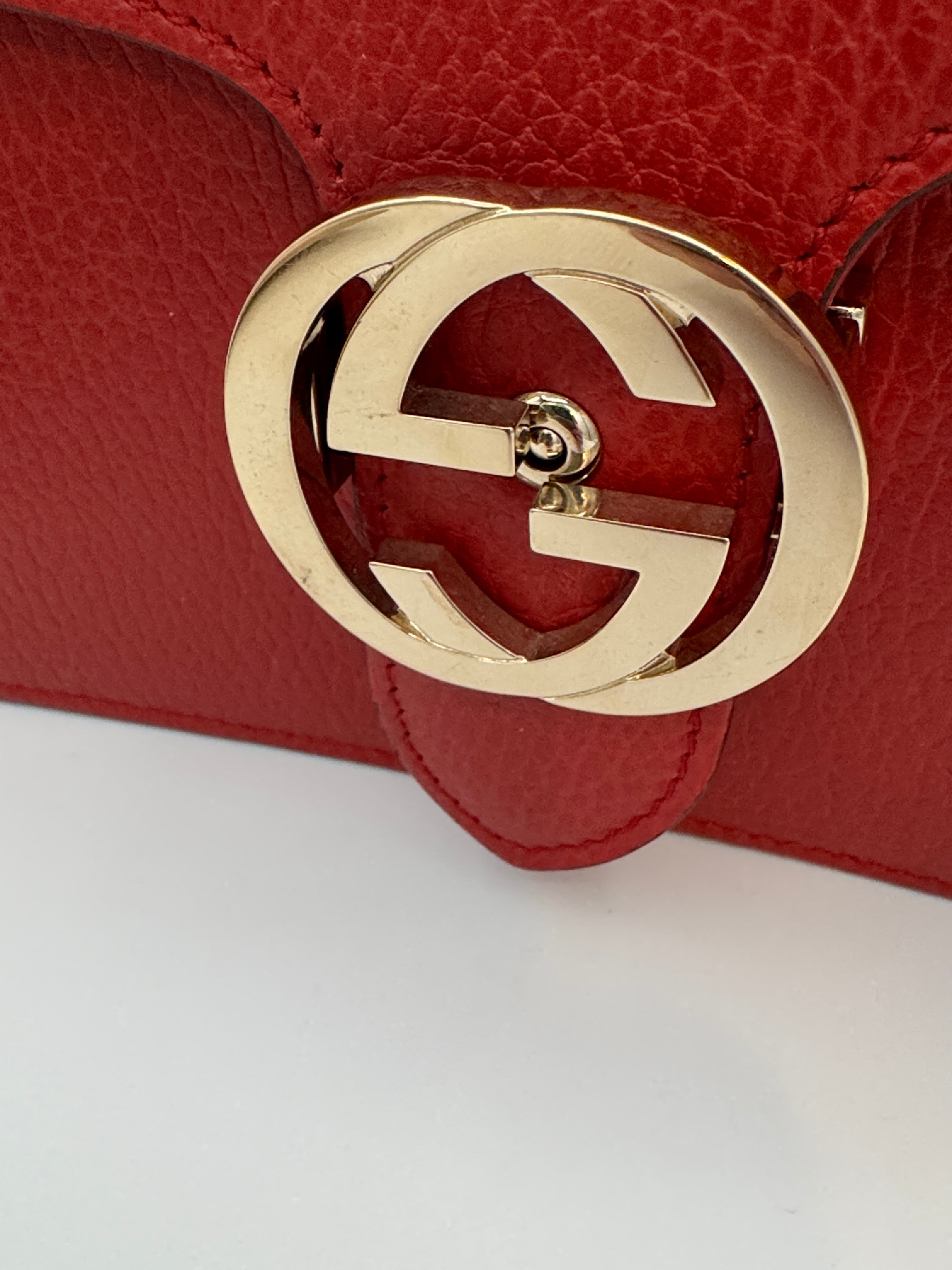 Gucci Red Grained Calfskin Small Interlocking G Crossbody Bag