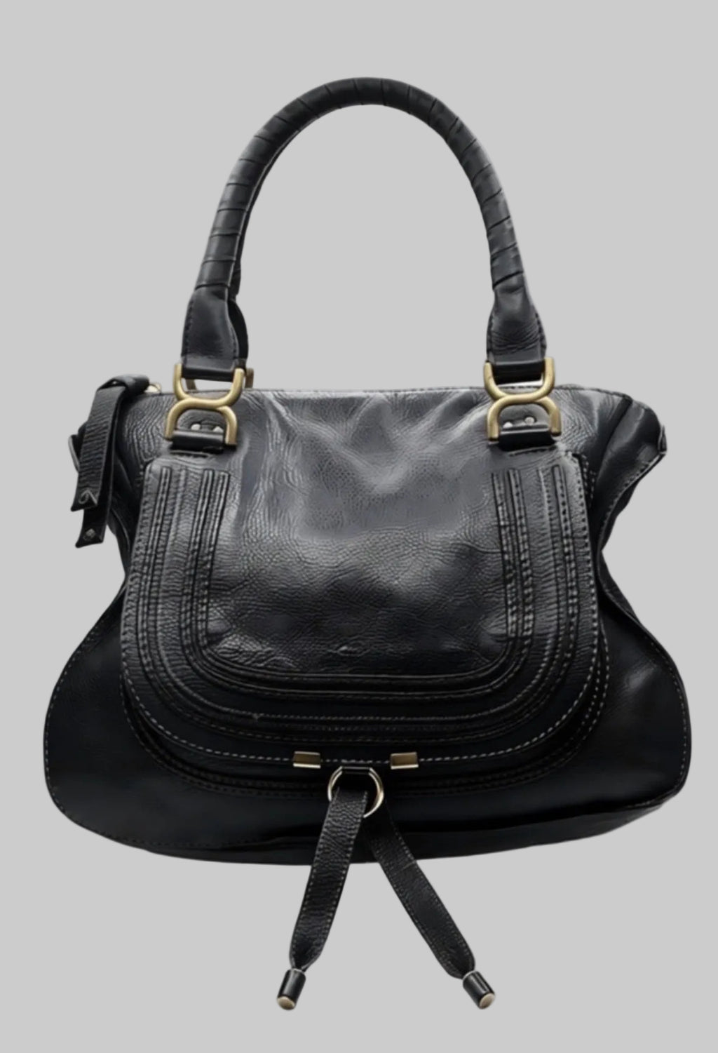 Chloé Marcie Leather Satchel | Black Pebbled Leather | Top Handle Shoulder Bag