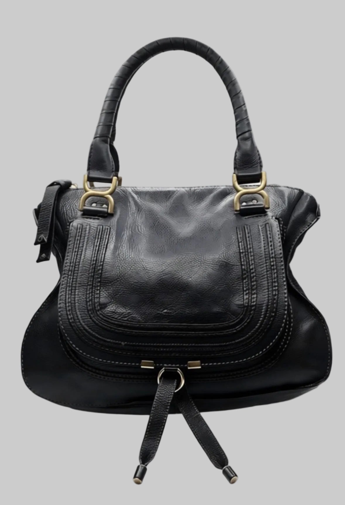 Chloé Marcie Leather Satchel | Black Pebbled Leather | Top Handle Shoulder Bag