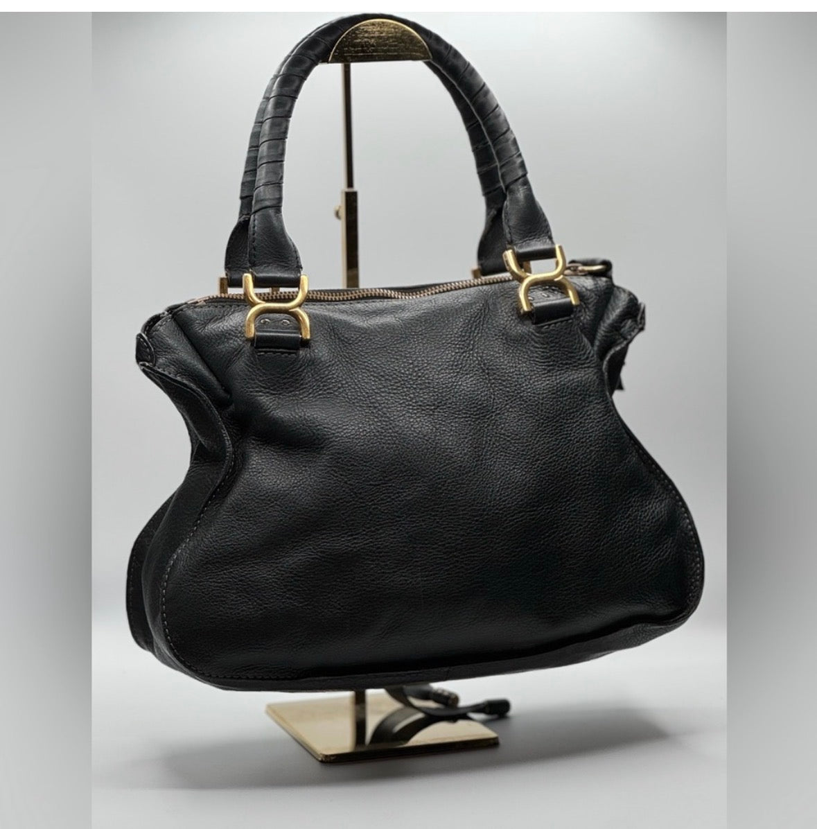 Chloé Marcie Leather Satchel | Black Pebbled Leather | Top Handle Shoulder Bag
