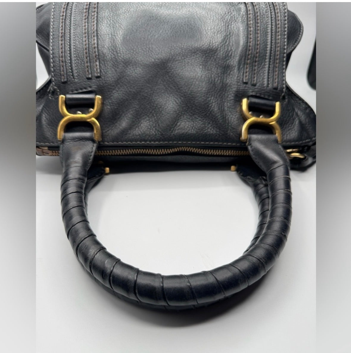 Chloé Marcie Leather Satchel | Black Pebbled Leather | Top Handle Shoulder Bag