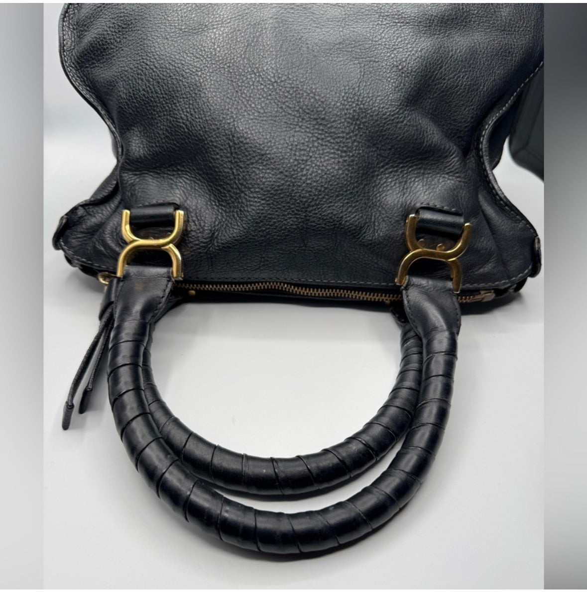 Chloé Marcie Leather Satchel | Black Pebbled Leather | Top Handle Shoulder Bag