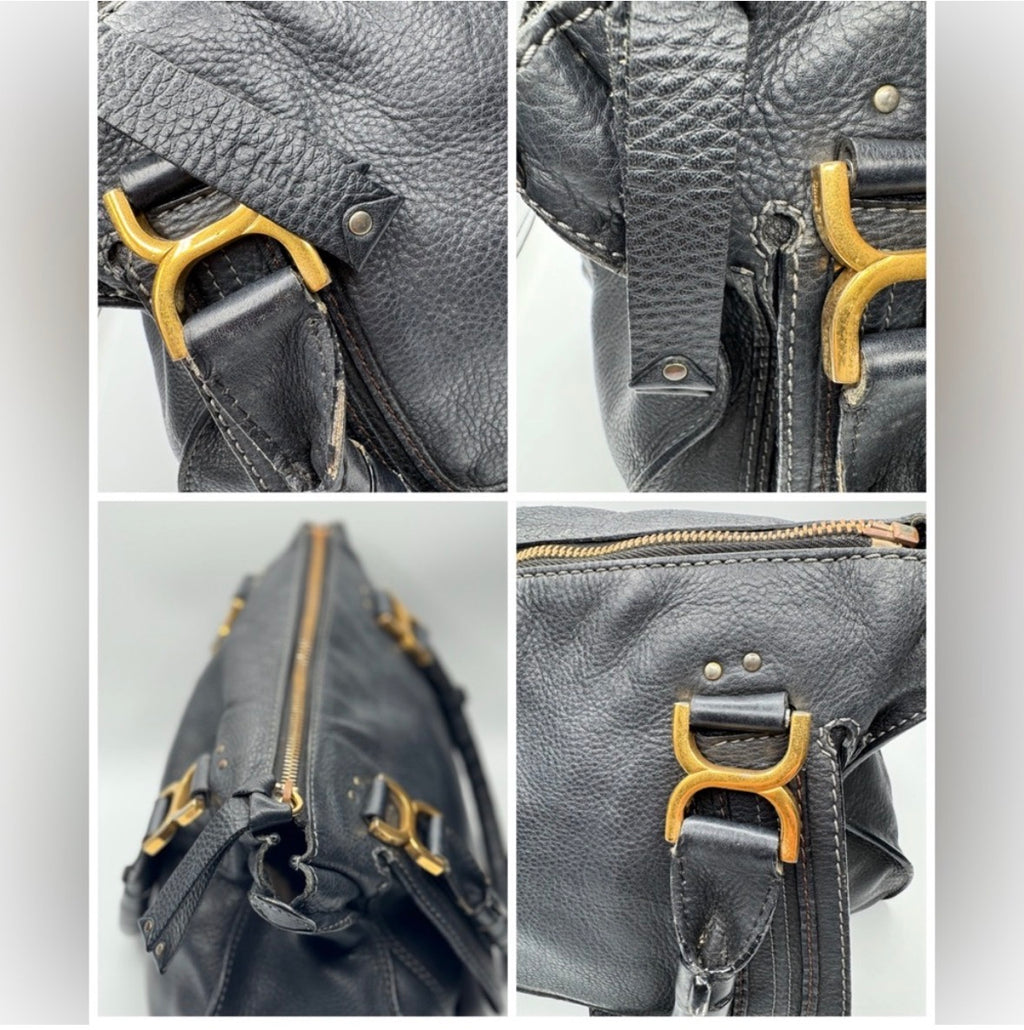 Chloé Marcie Leather Satchel | Black Pebbled Leather | Top Handle Shoulder Bag