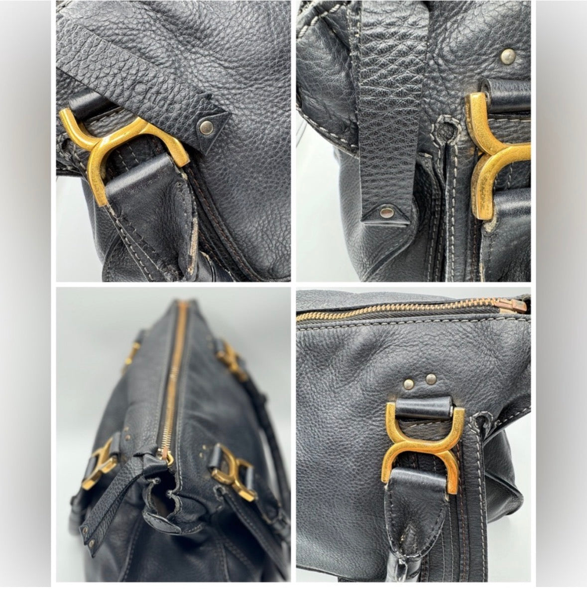 Chloé Marcie Leather Satchel | Black Pebbled Leather | Top Handle Shoulder Bag