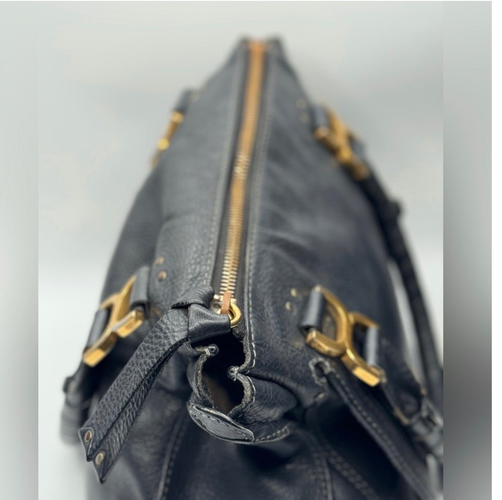 Chloé Marcie Leather Satchel | Black Pebbled Leather | Top Handle Shoulder Bag