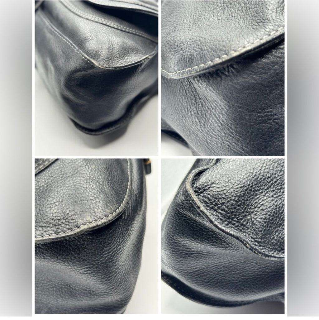Chloé Marcie Leather Satchel | Black Pebbled Leather | Top Handle Shoulder Bag