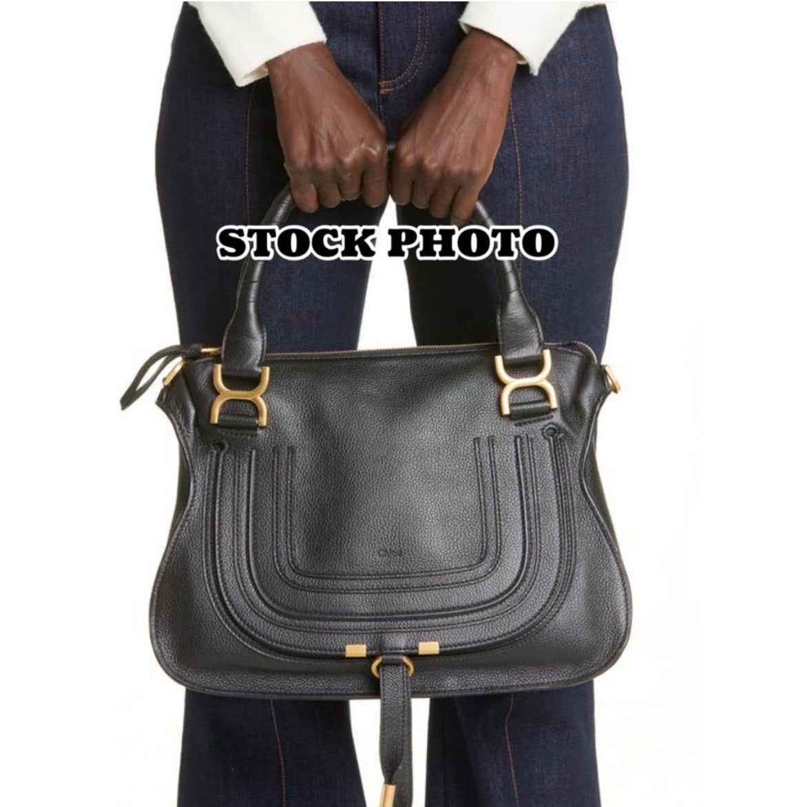 Chloé Marcie Leather Satchel | Black Pebbled Leather | Top Handle Shoulder Bag