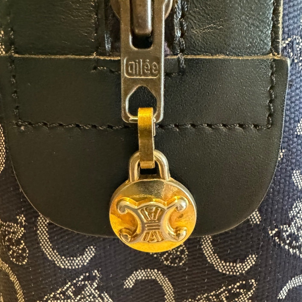 Celine Vintage C Carriage Monogram Boston Bag Blue