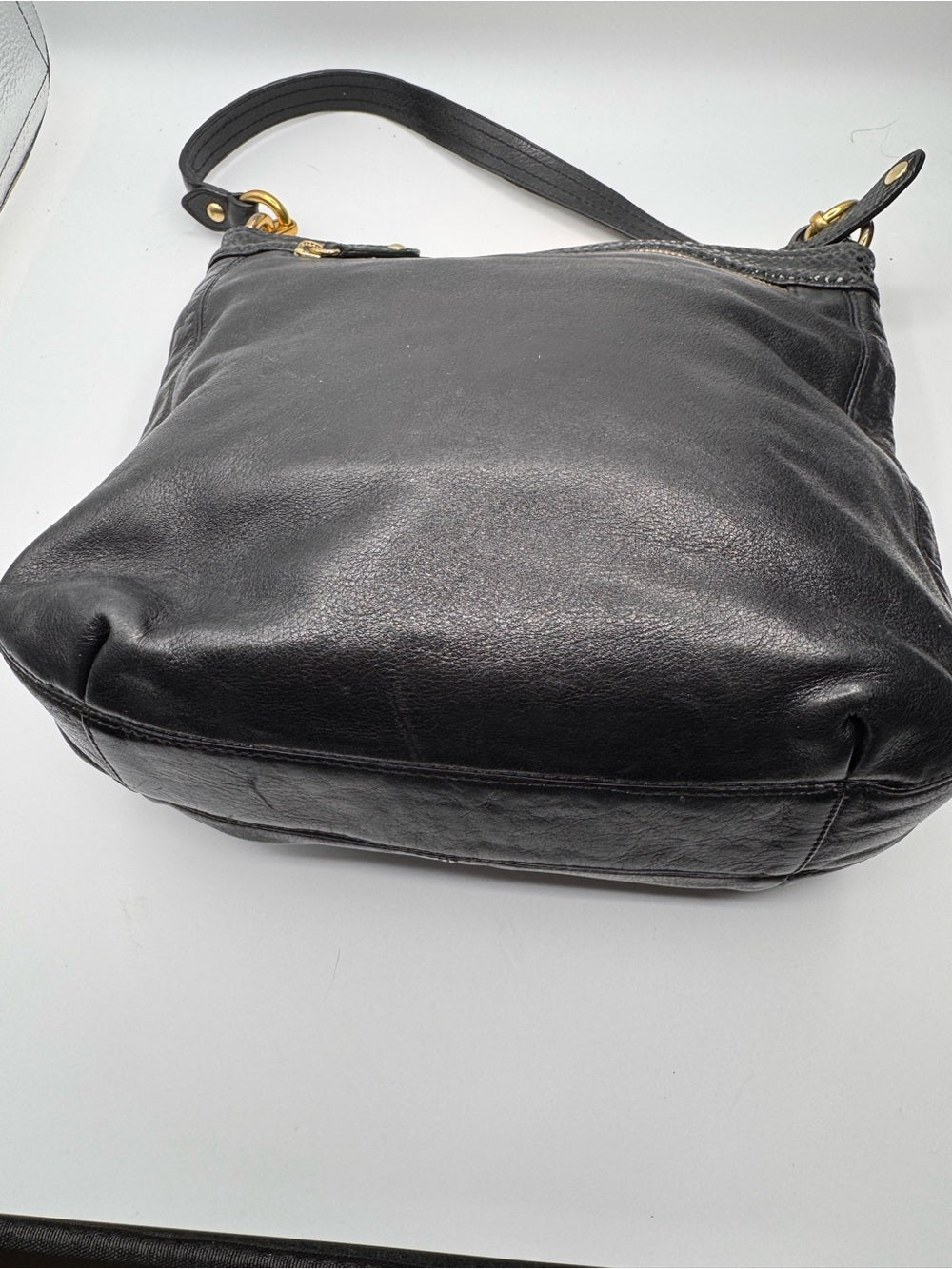 COACH Ashley Black Leather Hippie Shoulder Bag F20114 Snake Trim EUC