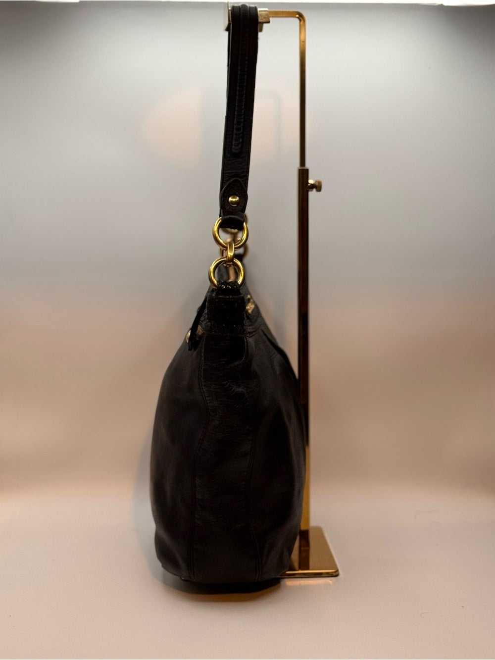 COACH Ashley Black Leather Hippie Shoulder Bag F20114 Snake Trim EUC