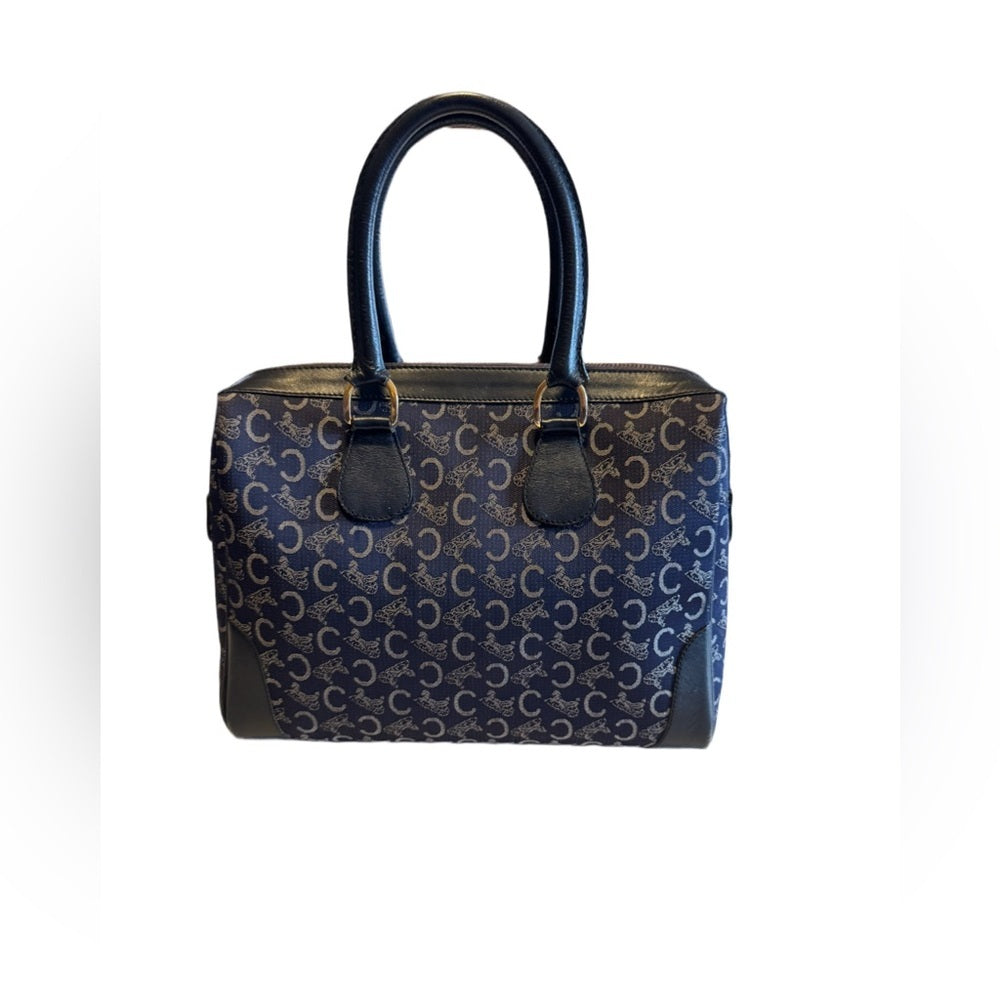 Celine Vintage C Carriage Monogram Boston Bag Blue