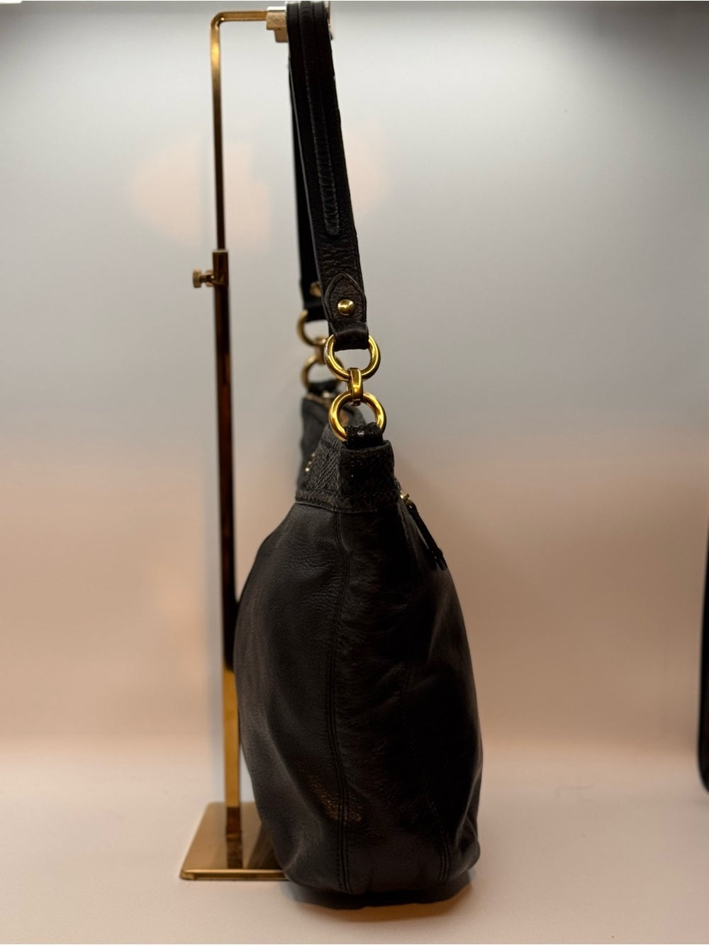 COACH Ashley Black Leather Hippie Shoulder Bag F20114 Snake Trim EUC